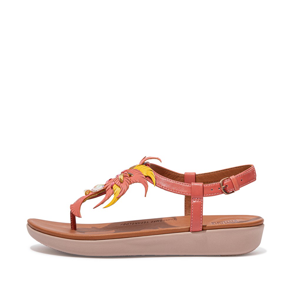 Fitflop Womens Sandals - Tia Jewel Feather Leather Back-strap - Pink - 790-KXEJOU